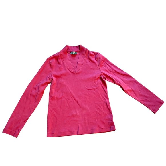 Eddie Bauer Pink V-Neck Long Sleeve 100% Cotton Sweater Women's Size Medium M - Picture 4 of 4